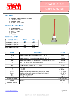 860RU120 Datasheet PDF Insel Rectifier India Pvt. Ltd.