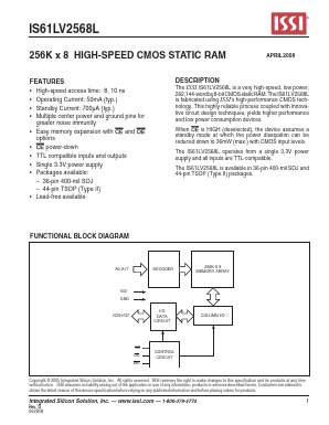 IS61LV2568L-8T Datasheet PDF Integrated Silicon Solution