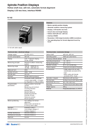 N142 Datasheet PDF Baumer IVO GmbH & Co. KG