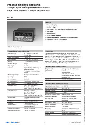 PCD45.223PX01 Datasheet PDF Baumer IVO GmbH & Co. KG