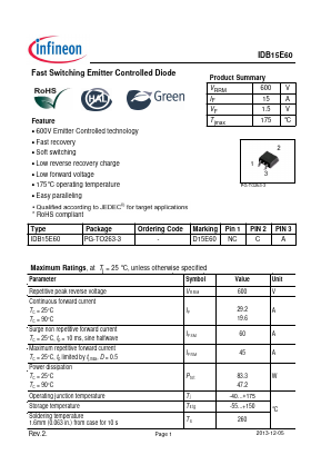 IDB15E60 Datasheet PDF Infineon Technologies AG