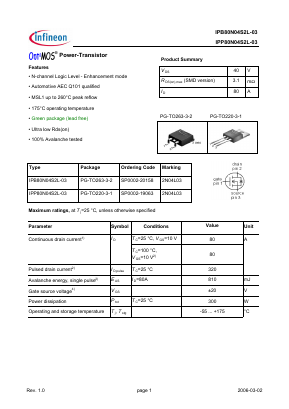 IPB80N04S2L-03 Datasheet PDF Infineon Technologies