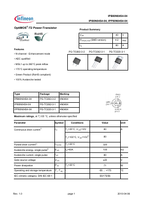 IPB80N04S4-04 Datasheet PDF Infineon Technologies