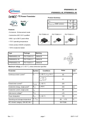 IPB80N06S3L-08 Datasheet PDF Infineon Technologies