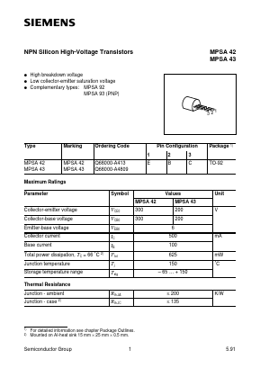 MPSA43 Datasheet PDF Infineon Technologies