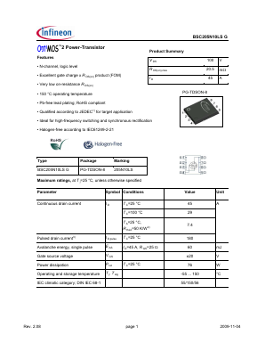 BSC205N10LSG Datasheet PDF Infineon Technologies