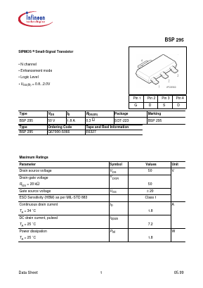 BSP295 Datasheet PDF Infineon Technologies
