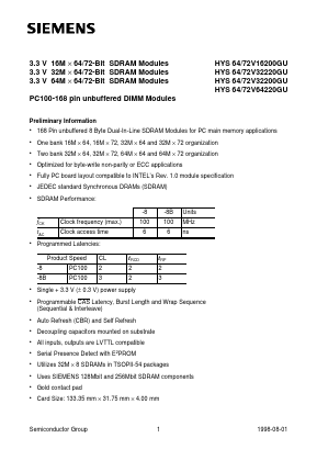 HYS64V32200GU-8 Datasheet PDF Infineon Technologies
