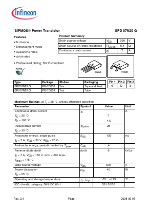 SPD07N20G Datasheet PDF Infineon Technologies