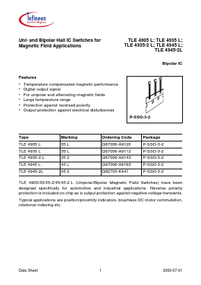 TLE4945 Datasheet PDF Infineon Technologies