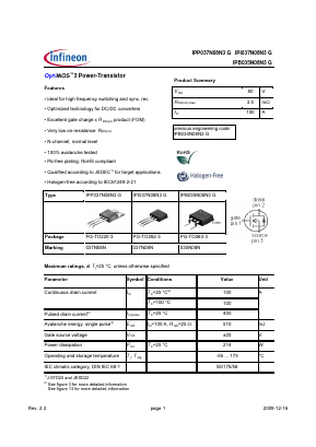 IPI037N08N3G Datasheet PDF Infineon Technologies
