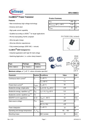 SPA11N80C3 Datasheet PDF Infineon Technologies