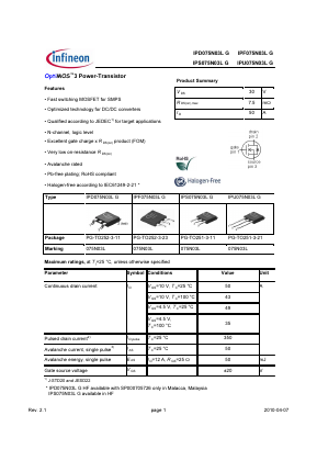 075N03L Datasheet PDF Infineon Technologies