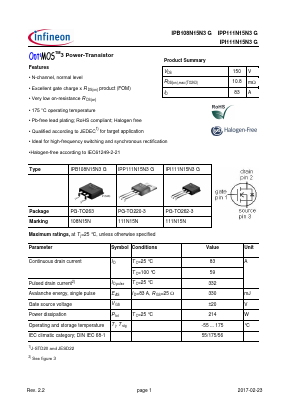108N15N Datasheet PDF Infineon Technologies