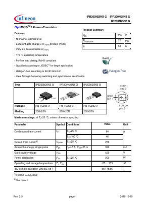 IPB200N25N3G Datasheet PDF Infineon Technologies
