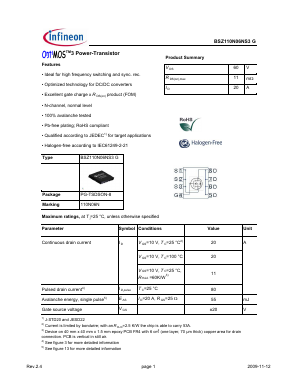 BSZ110N06NS3G Datasheet PDF Infineon Technologies