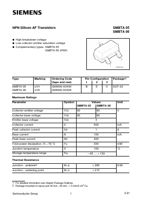 SMBTA05 Datasheet PDF Infineon Technologies