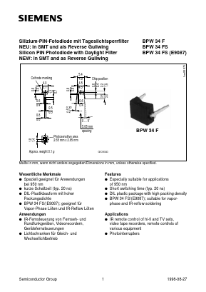 BPW34F Datasheet PDF Infineon Technologies