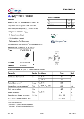 IPA032N06N3G Datasheet PDF Infineon Technologies