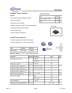 SPB17N80C3 Datasheet PDF Infineon Technologies