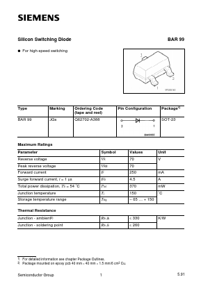 BAR99 Datasheet PDF Infineon Technologies