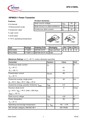 SPU21N05L Datasheet PDF Infineon Technologies