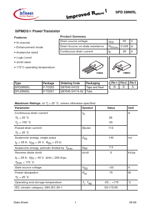 SPU28N05L Datasheet PDF Infineon Technologies