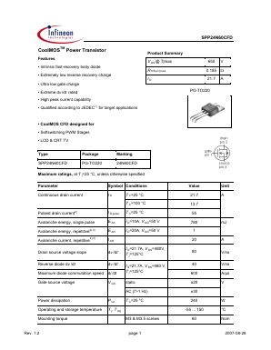 SPP24N60CFD Datasheet PDF Infineon Technologies