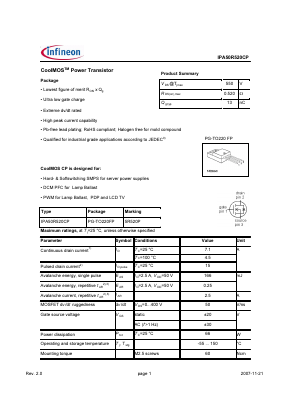 IPA50R520CP Datasheet PDF Infineon Technologies