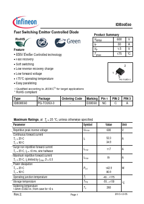 IDB30E60_13 Datasheet PDF Infineon Technologies