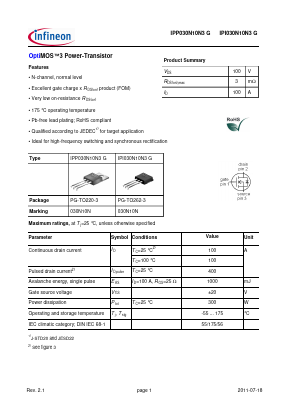 IPI030N10N3G Datasheet PDF Infineon Technologies