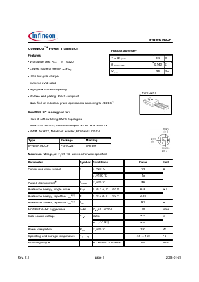 IPW50R140CP Datasheet PDF Infineon Technologies