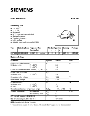BSP280 Datasheet PDF Infineon Technologies