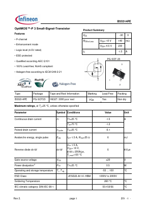 BSS314PE Datasheet PDF Infineon Technologies