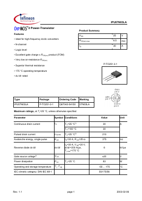 IPU07N03LA Datasheet PDF Infineon Technologies
