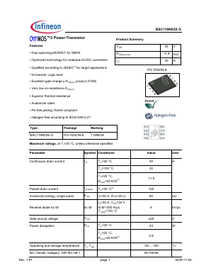 BSC119N03SG Datasheet PDF Infineon Technologies