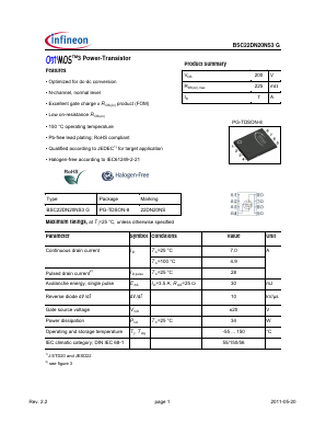 BSC22DN20NS3G Datasheet PDF Infineon Technologies