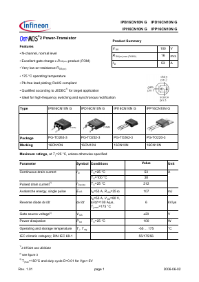 IPD16CN10NG Datasheet PDF Infineon Technologies