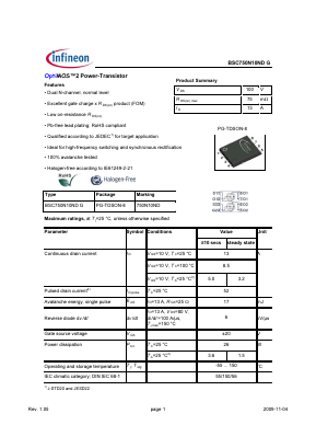 BSC750N10NDG Datasheet PDF Infineon Technologies