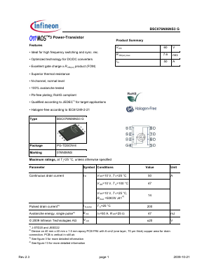 BSC076N06NS3G Datasheet PDF Infineon Technologies