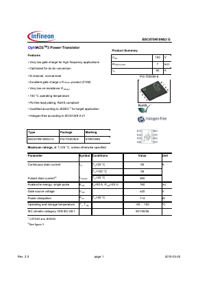 070N10NS Datasheet PDF Infineon Technologies