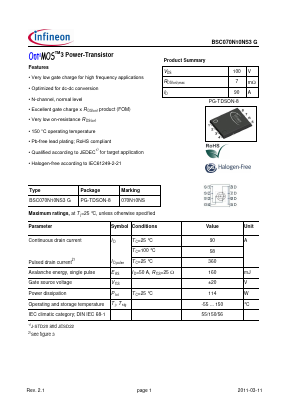 070N10NS Datasheet PDF Infineon Technologies