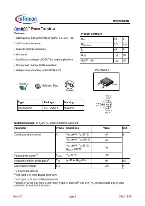 IPD053N06N Datasheet PDF Infineon Technologies