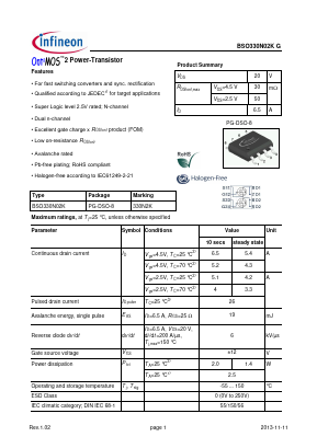 BSO330N02KG Datasheet PDF Infineon Technologies