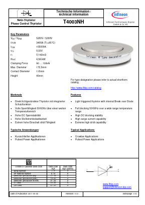 T4003NH Datasheet PDF Infineon Technologies