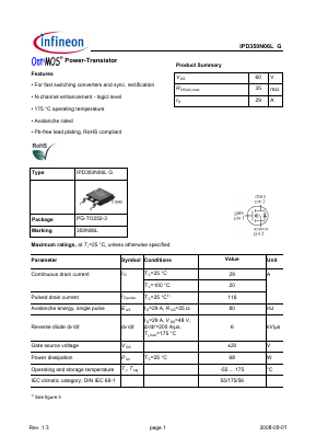 IPD350N06LG Datasheet PDF Infineon Technologies