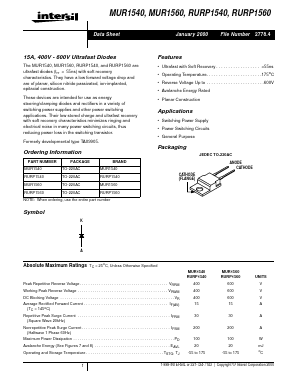 MUR1540 Datasheet PDF Intersil