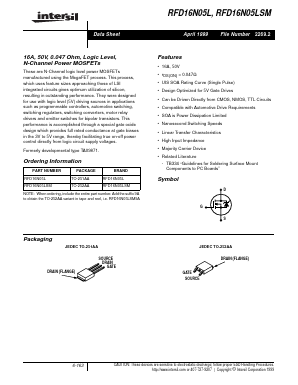 RFD16N05L Datasheet PDF Intersil