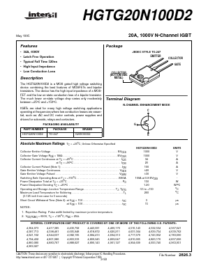 HGTG20N100D2 Datasheet PDF Intersil