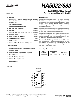 HA5022/883 Datasheet PDF Intersil